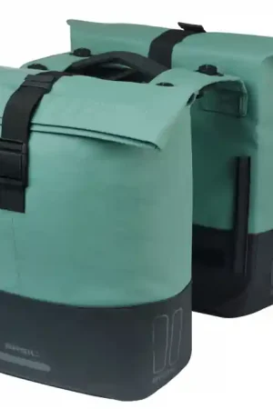 Aanbieding Basil fietstas dubbel Cove zilvergroen/zwart MIK 28-32L