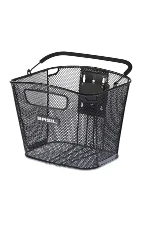 Actieprijs Basil Fietsmand met handvat + adapter kf staal vooraan Bold